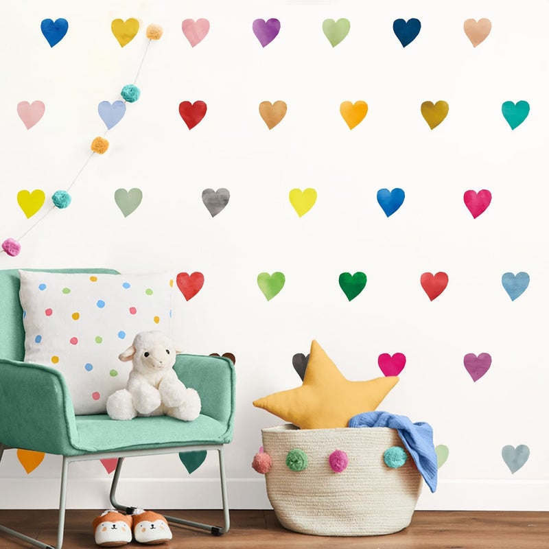Kasubeso Colorful Heart Wall Stickers,Watercolor Heart Wall Decals for Kids Bedroom Wallpapper Nursery Living Room Classroom Wall Décor - Image 1